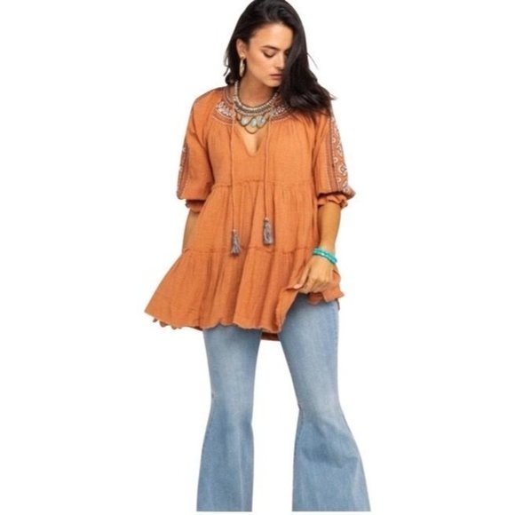 NEW FREE PEOPLE Dreamweaver Embroidered Tunic Top - Size Small - Picture 3 of 8